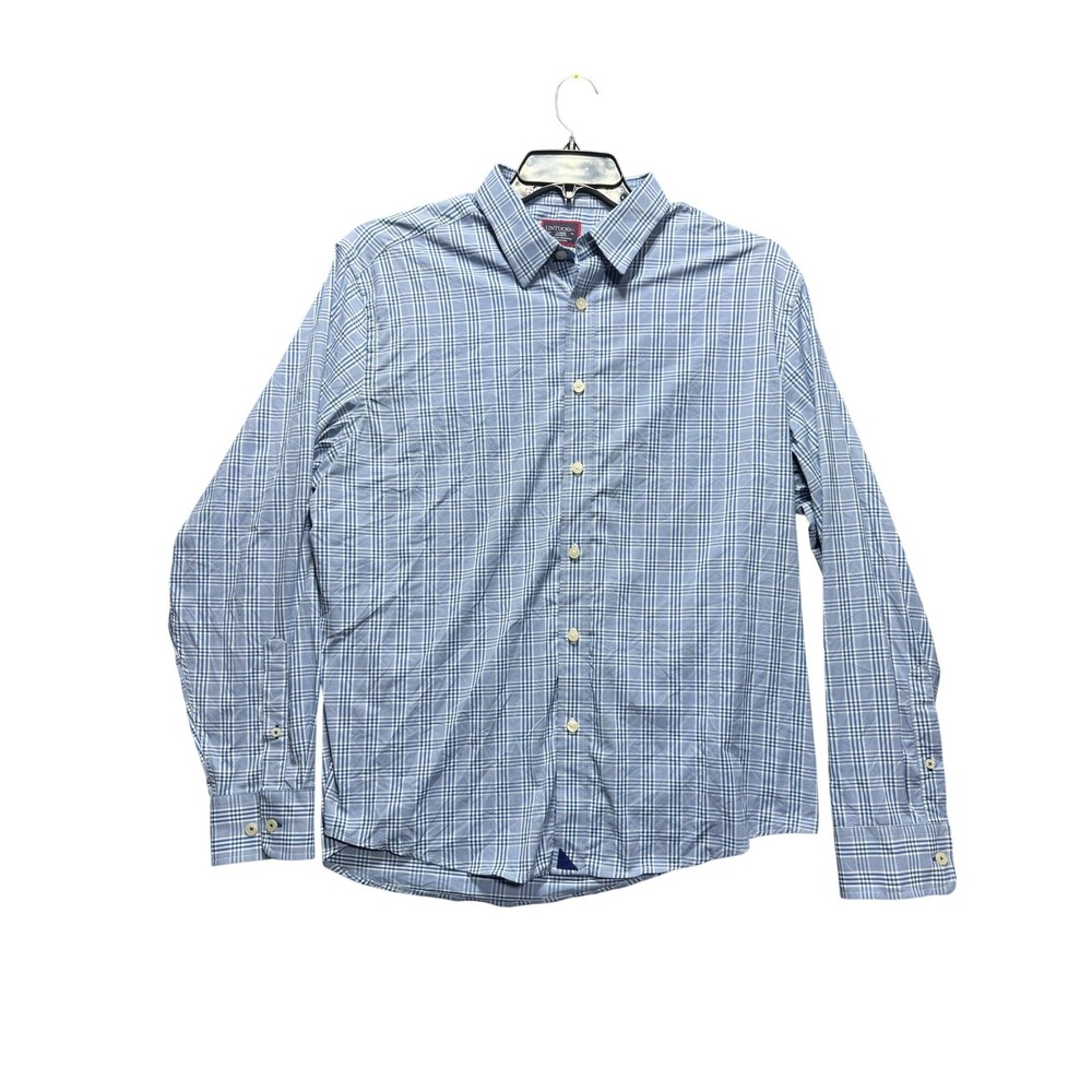 UNTUCKit Morisoli Button Down Men Large Blue Plaid Performance Stretch Relaxed